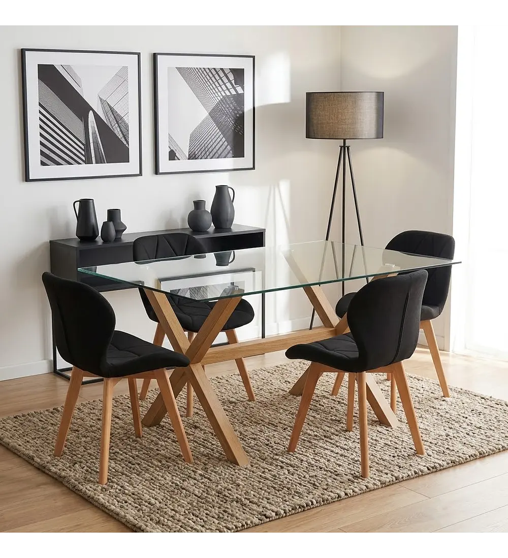 Comedor Medlock 130x80cms + 4 Sillas Mariposa Lino