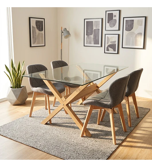 Comedor Medlock 130x80cms + 4 Sillas Mariposa Lino