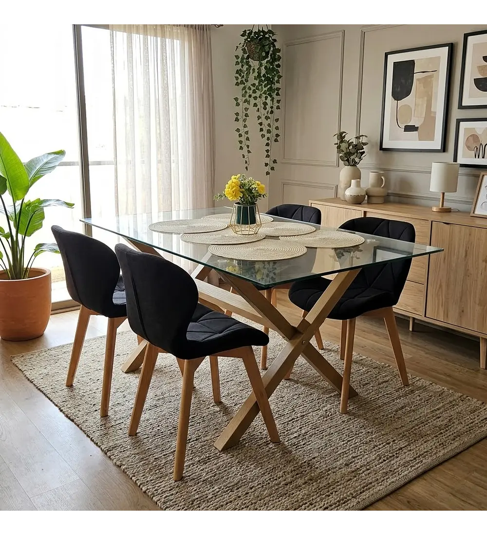 Comedor Medlock 130x80cms + 4 Sillas Mariposa Lino