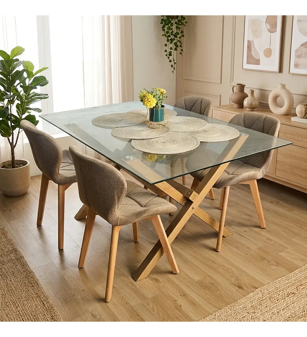 Comedor Medlock 130x80cms + 4 Sillas Mariposa Lino