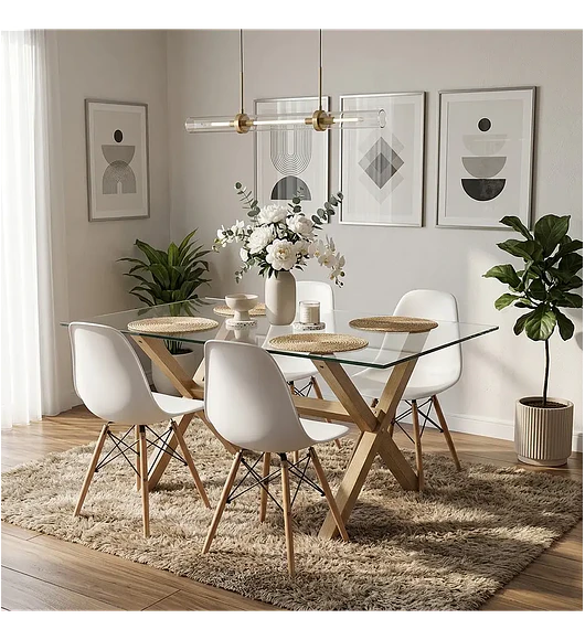 Comedor Medlock 130 x 80cm + 4 Sillas Eames 
