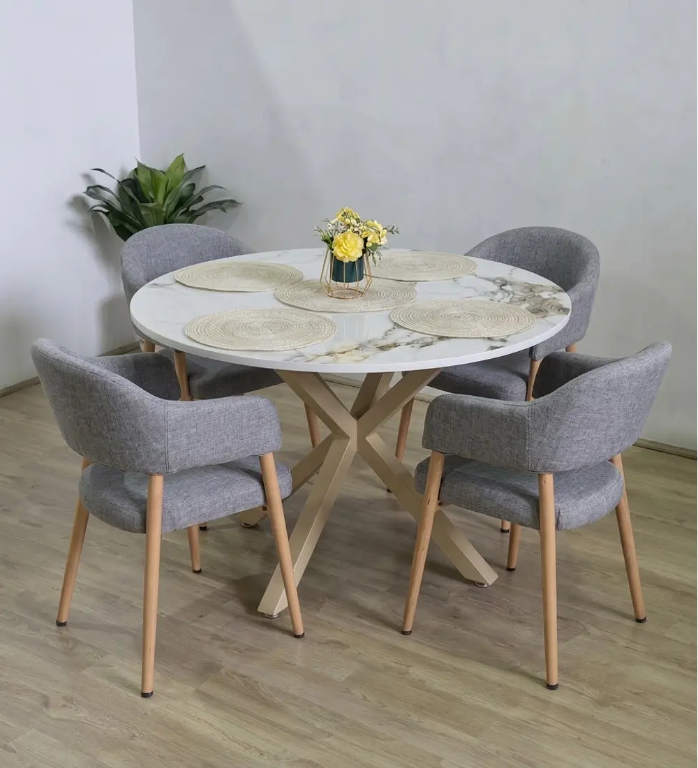 Comedor Warwick Stone Wood + 4 Sitiales Cloud Lino