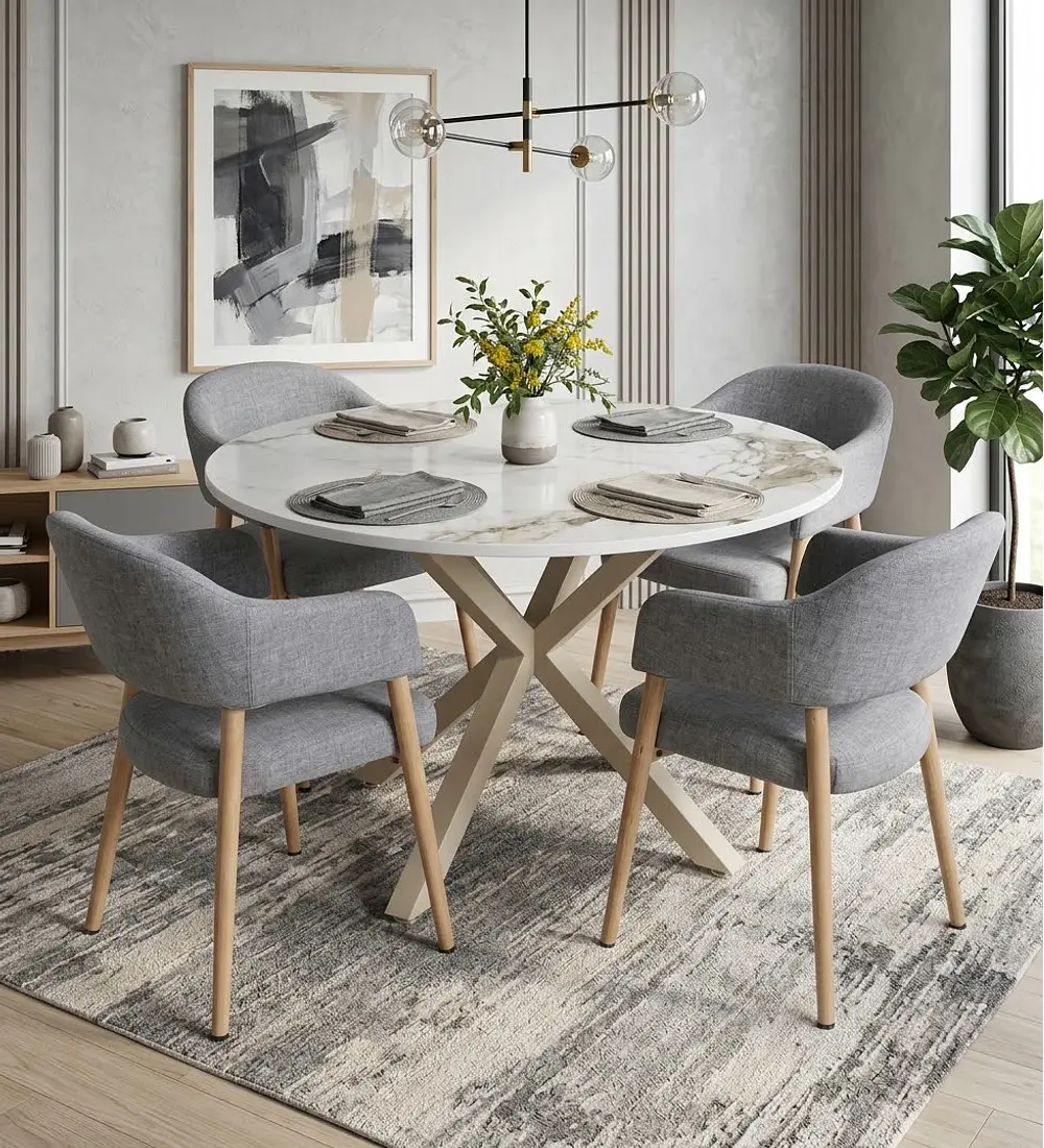 Comedor Warwick Stone Wood + 4 Sitiales Cloud Lino