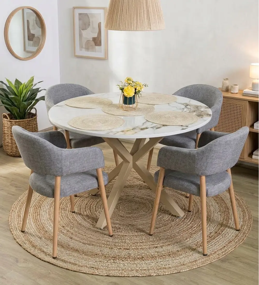 Comedor Warwick Stone Wood + 4 Sitiales Cloud Lino