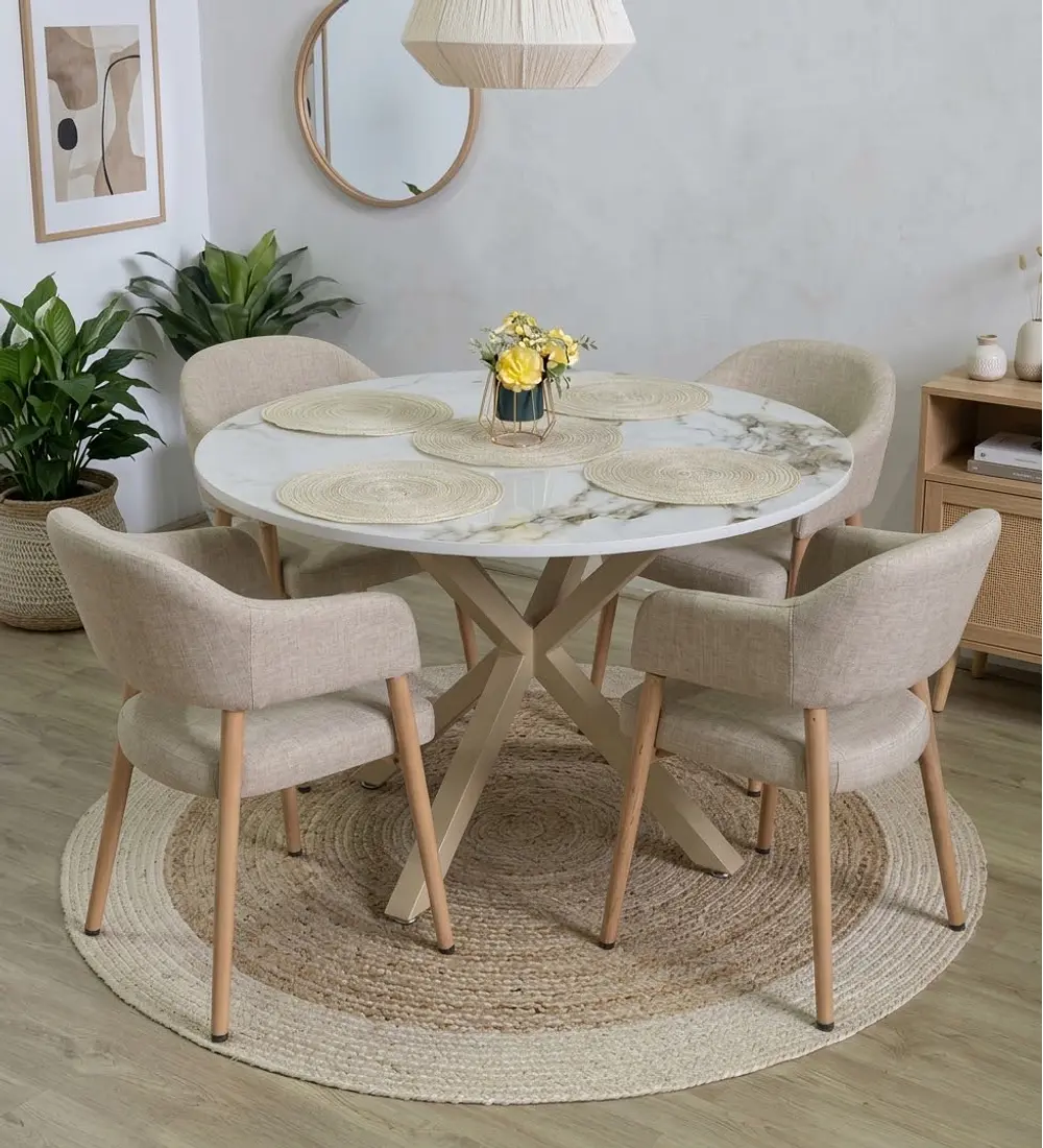 Comedor Warwick Stone Wood + 4 Sitiales Cloud Lino
