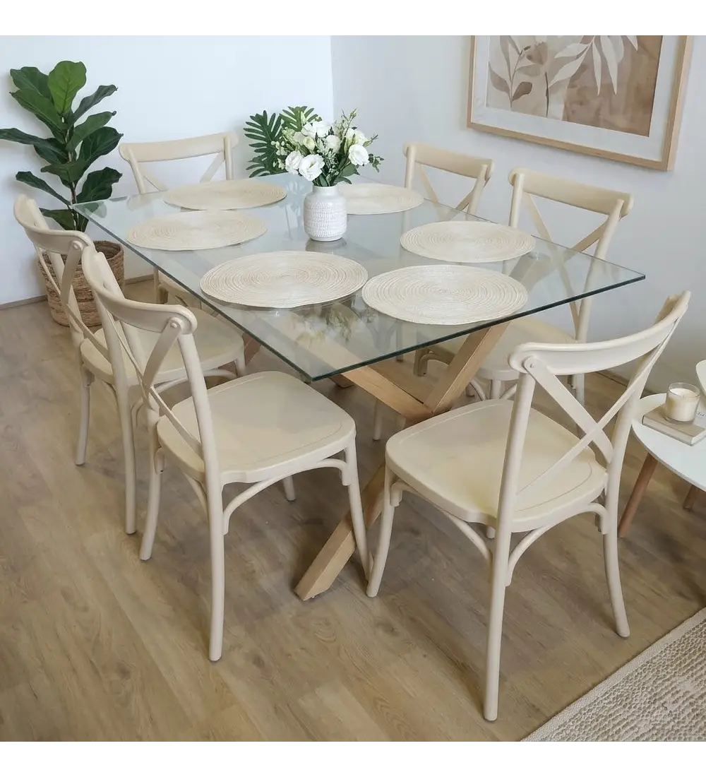 Comedor Medlock Vidrio 140x90cms + 6 Sillas Danubio