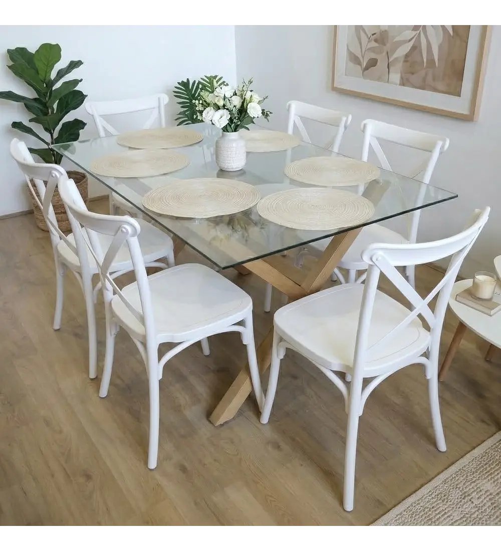 Comedor Medlock Vidrio 140x90cms + 6 Sillas Danubio