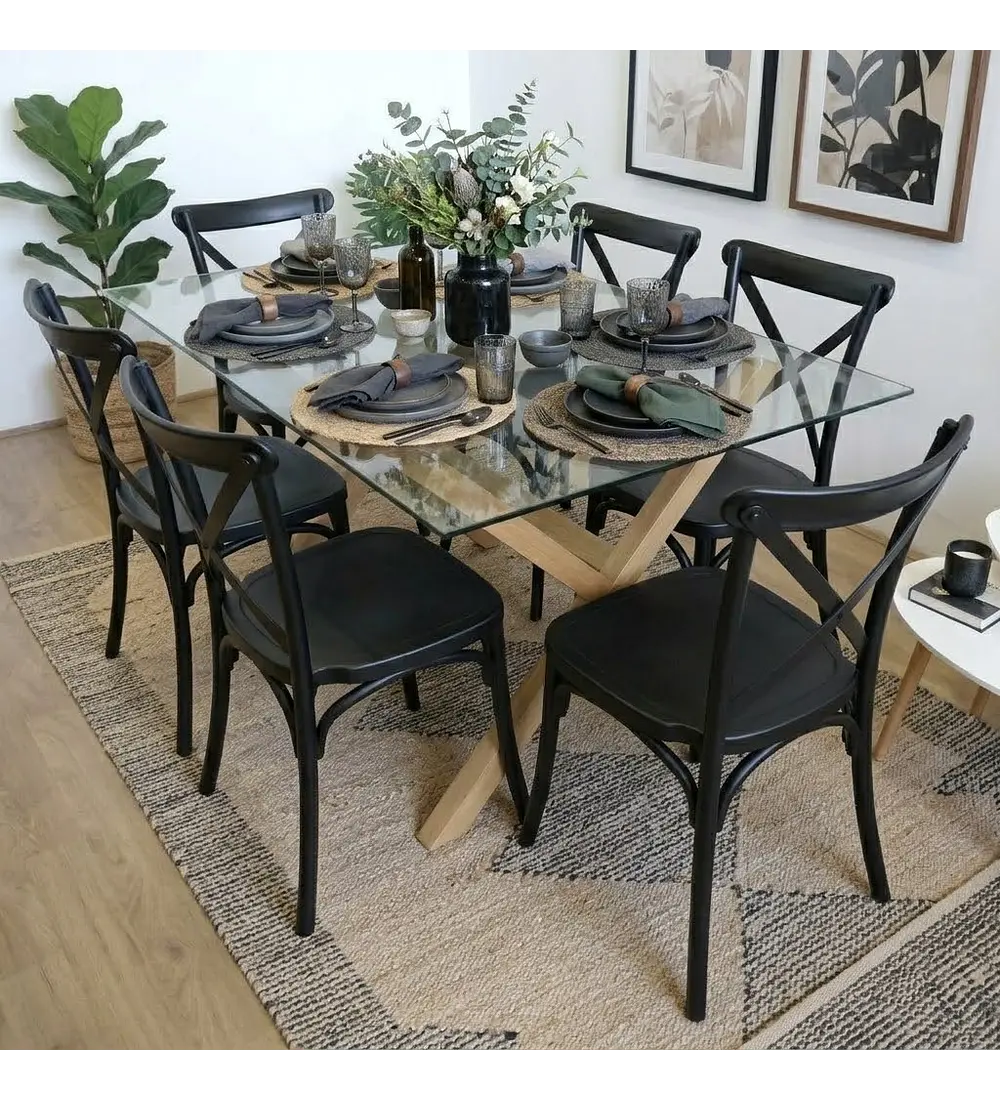 Comedor Medlock Vidrio 140x90cms + 6 Sillas Danubio