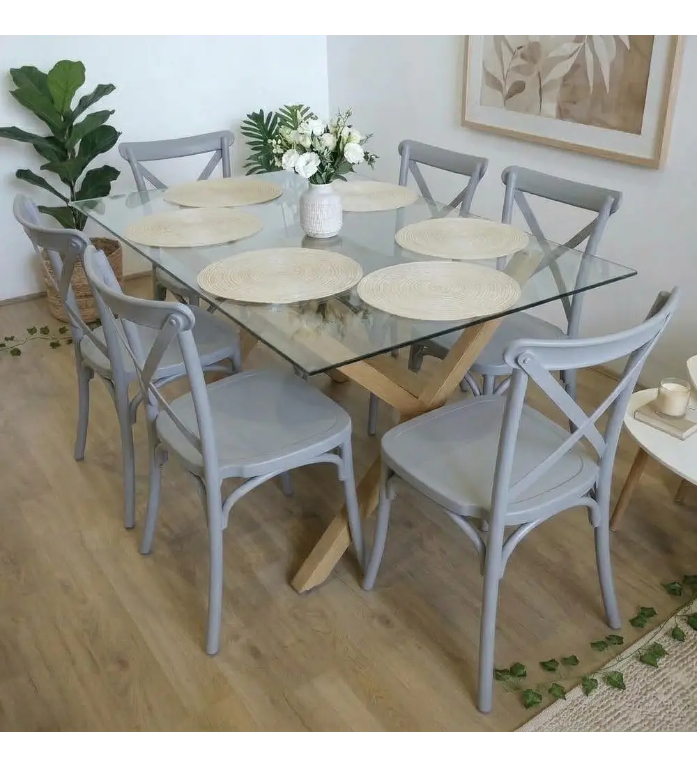 Comedor Medlock Vidrio 140x90cms + 6 Sillas Danubio