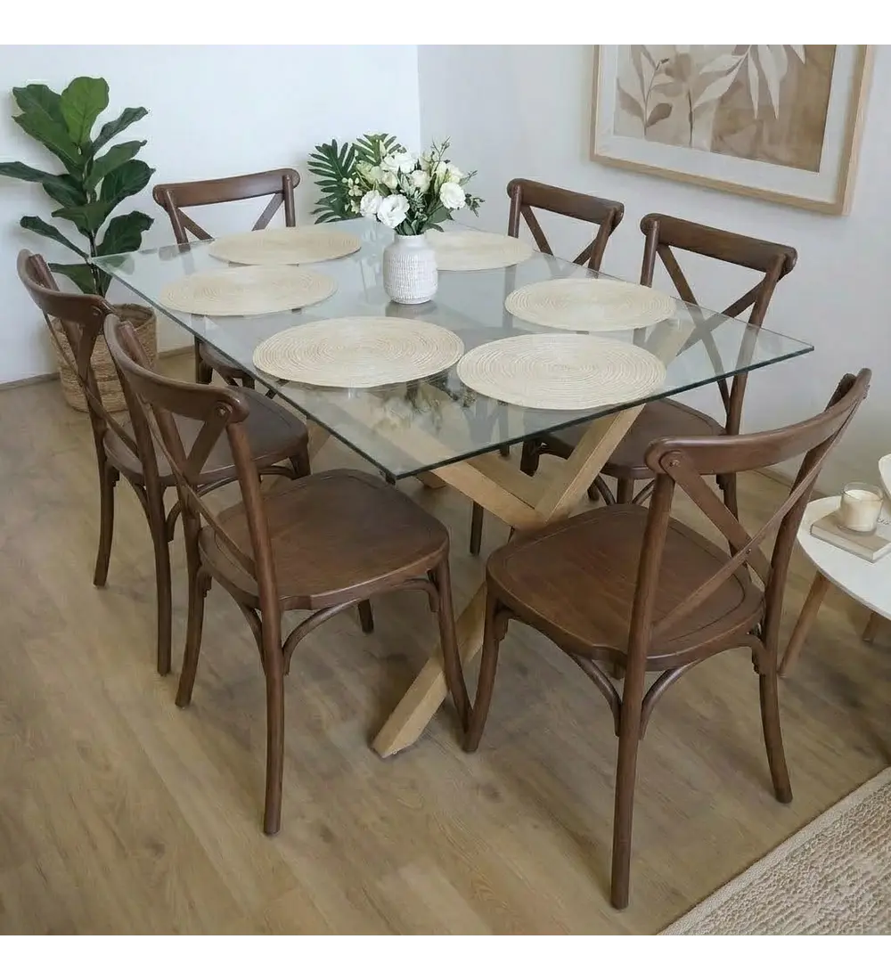 Comedor Medlock Vidrio 140x90cms + 6 Sillas Danubio
