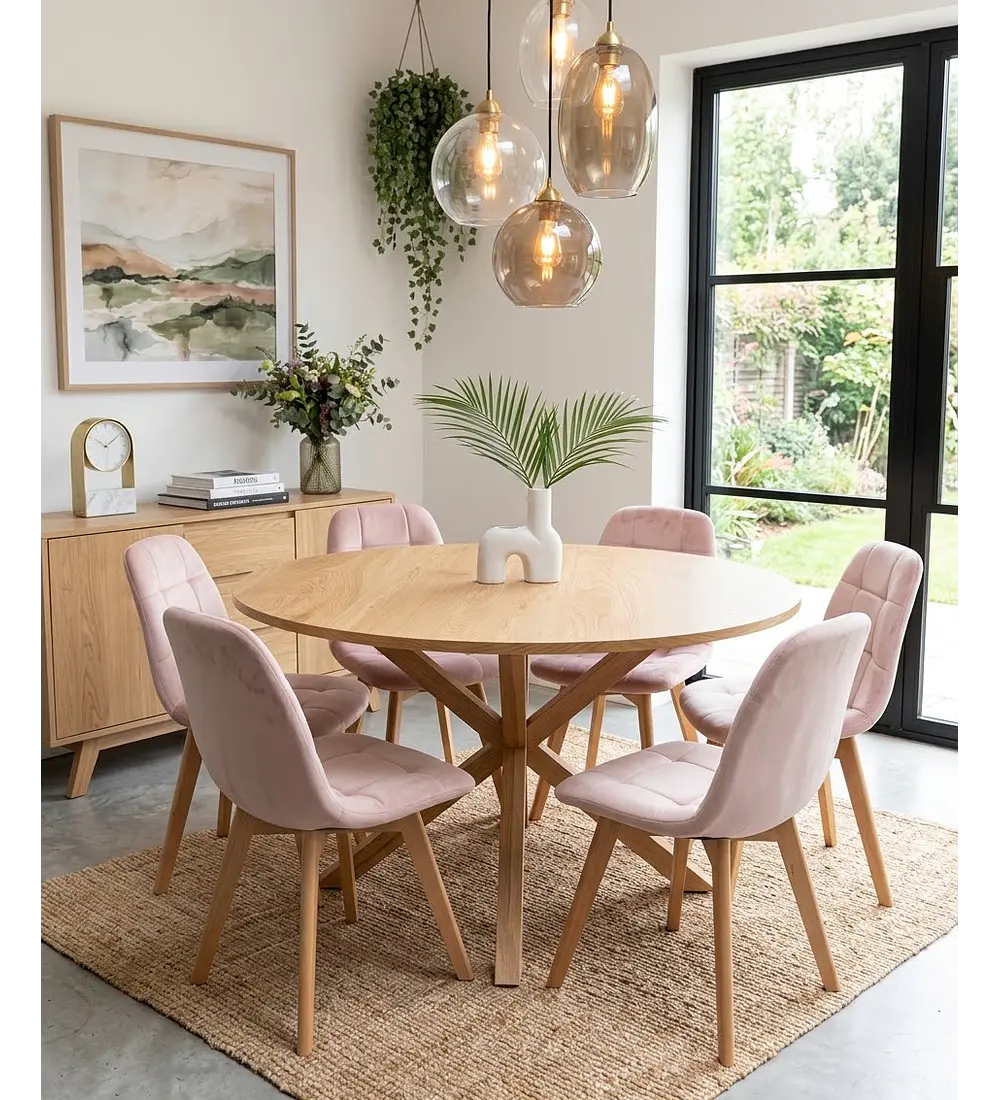 Comedor Warwick Wood  120Cms + 6 Sillas Capitonne Velvet