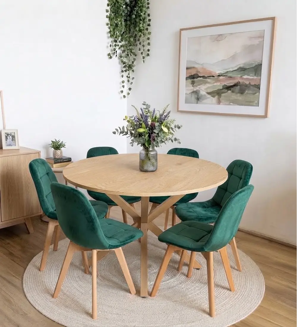 Comedor Warwick Wood  120Cms + 6 Sillas Capitonne Velvet
