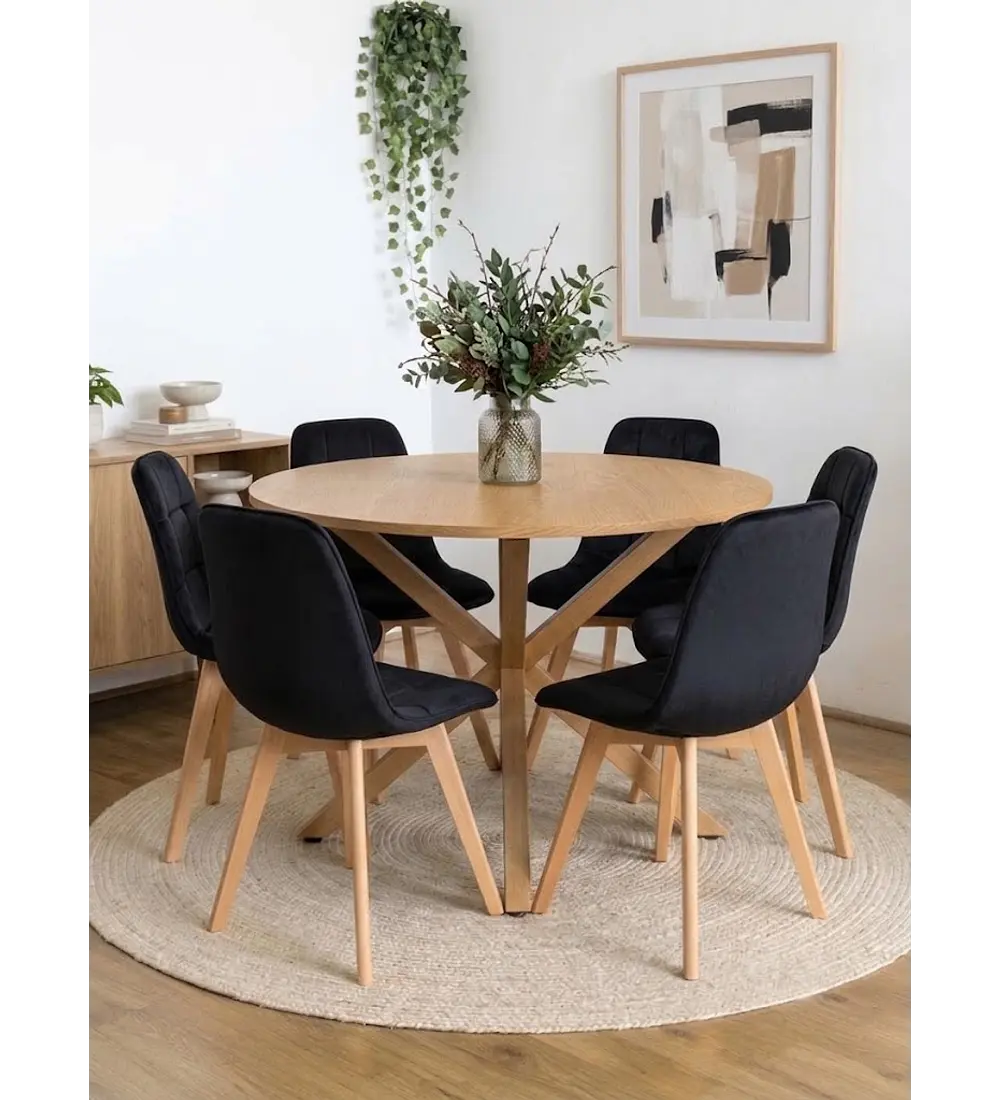 Comedor Warwick Wood  120Cms + 6 Sillas Capitonne Velvet