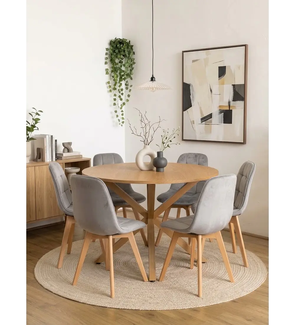 Comedor Warwick Wood  120Cms + 6 Sillas Capitonne Velvet