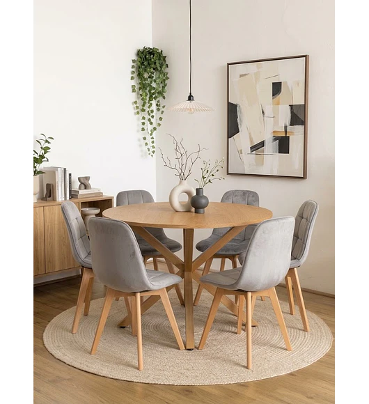 Comedor Warwick Wood  120Cms + 6 Sillas Capitonne Velvet