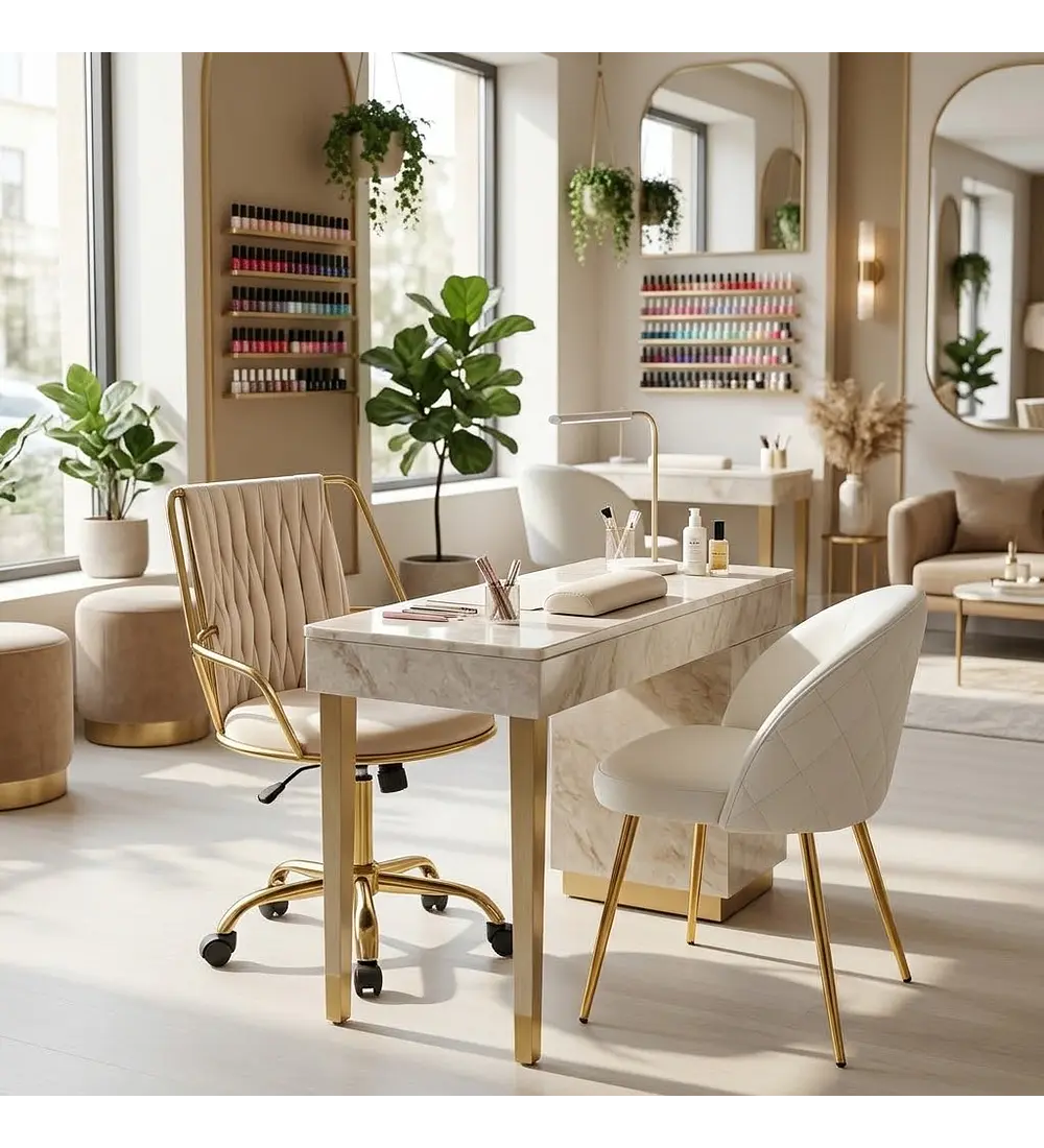 Pack Manicurista Gold Velvet(Silla Escritorio Sing+ Silla Bread Velvet Gold)