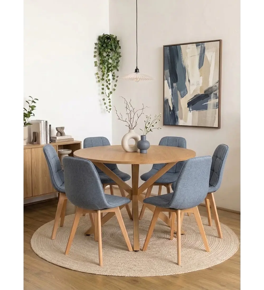 Comedor Warwick Wood  120Cms + 6 Sillas Capitonne Lino