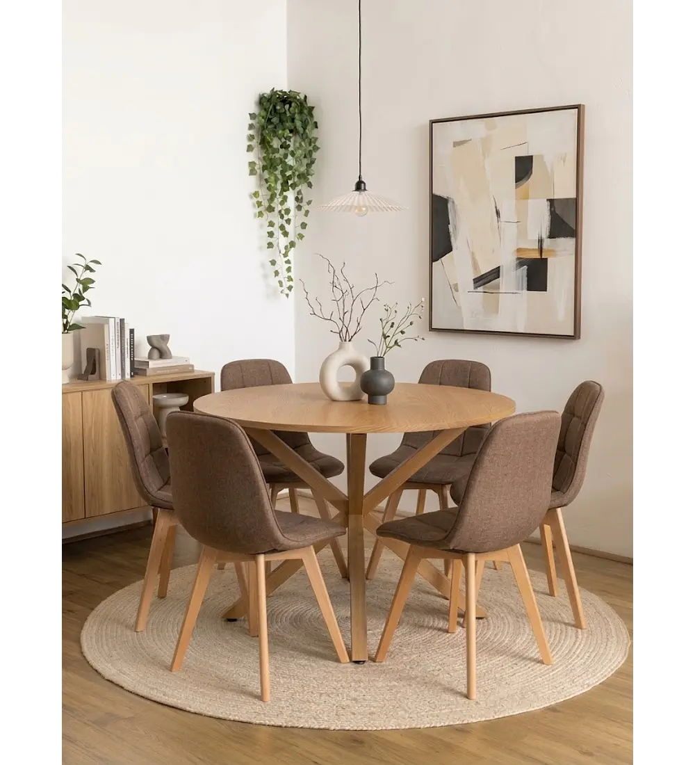Comedor Warwick Wood  120Cms + 6 Sillas Capitonne Lino