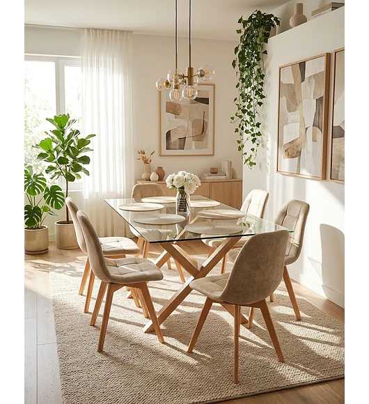 Comedor Medlock 140 x 90cm + 6 Sillas Capitonne Ecocuero Vintage