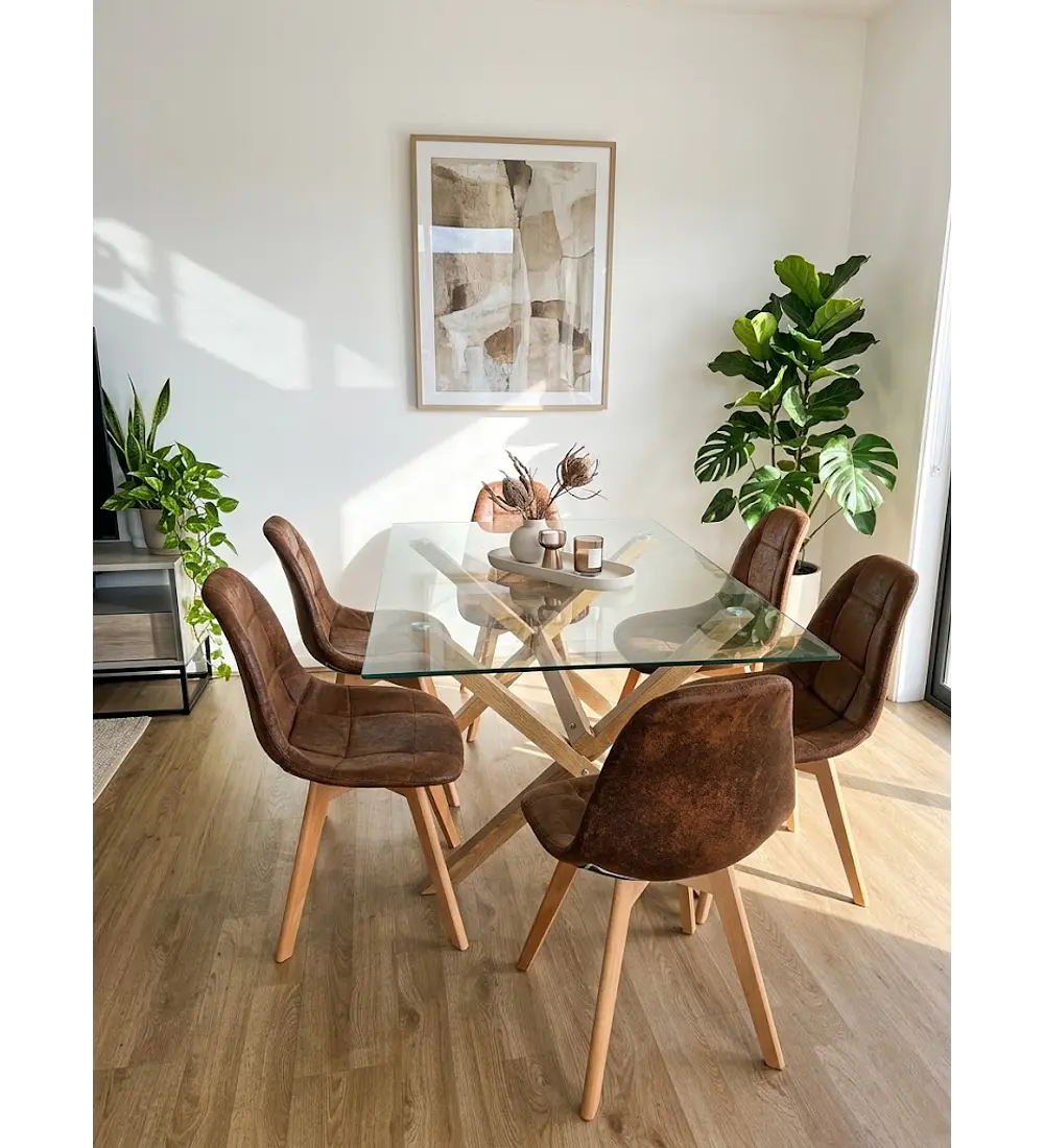 Comedor Medlock 130 x 80cm + 6  Sillas Capitonne Ecocuero Vintage