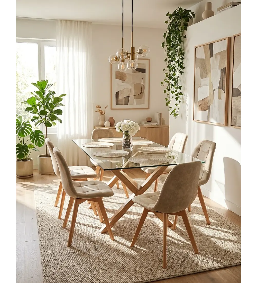 Comedor Medlock 130 x 80cm + 6  Sillas Capitonne Ecocuero Vintage