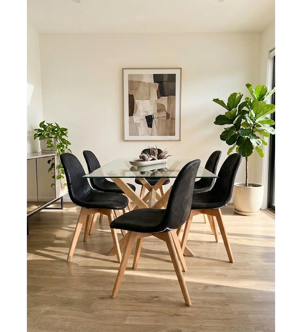 Comedor Medlock 130 x 80cm + 6  Sillas Capitonne Ecocuero Vintage