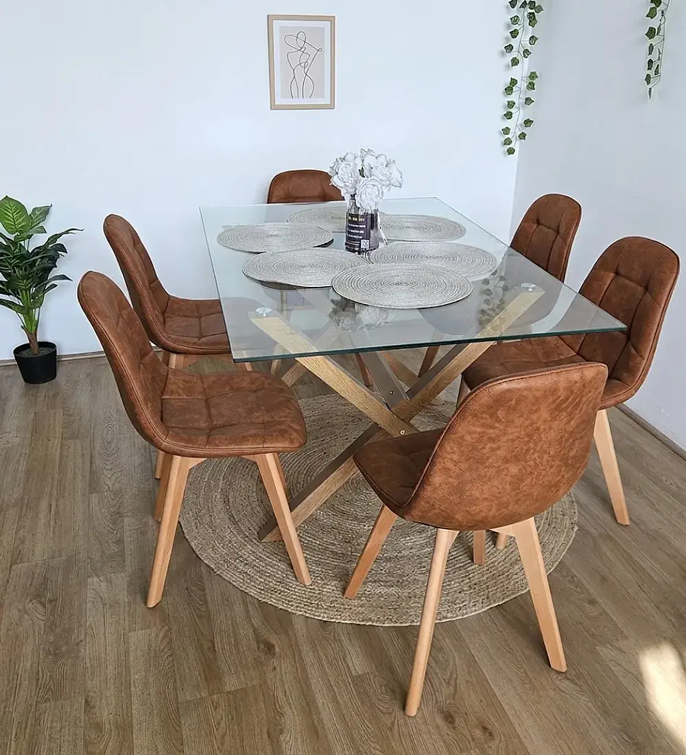 Comedor Medlock 130 x 80cm + 6  Sillas Capitonne Ecocuero Vintage