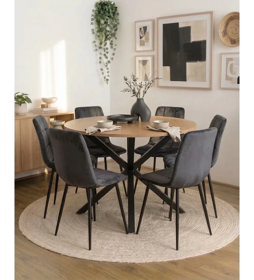Comedor Warwick Wood 120cms + 6 Sillas Capitonne Roma