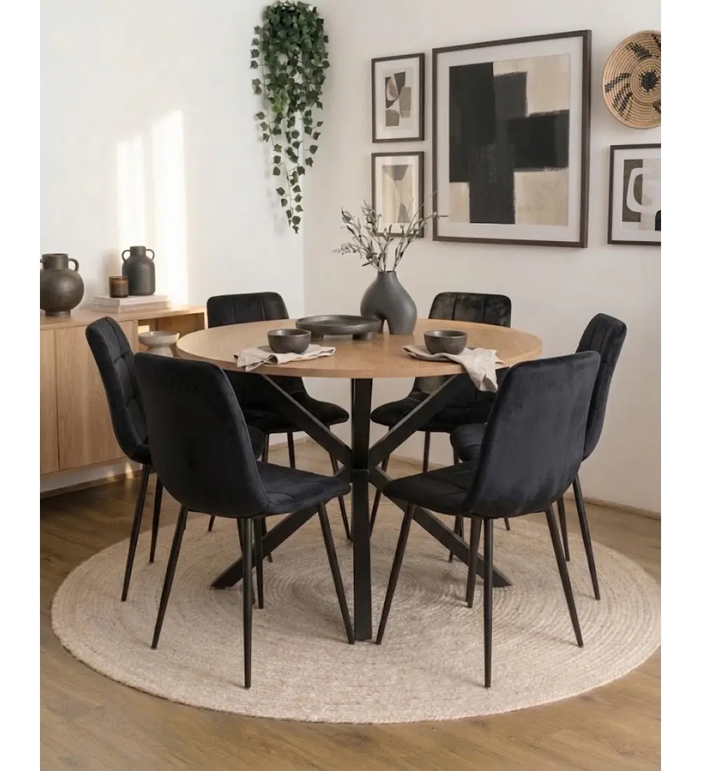 Comedor Warwick Wood 120cms + 6 Sillas Capitonne Roma