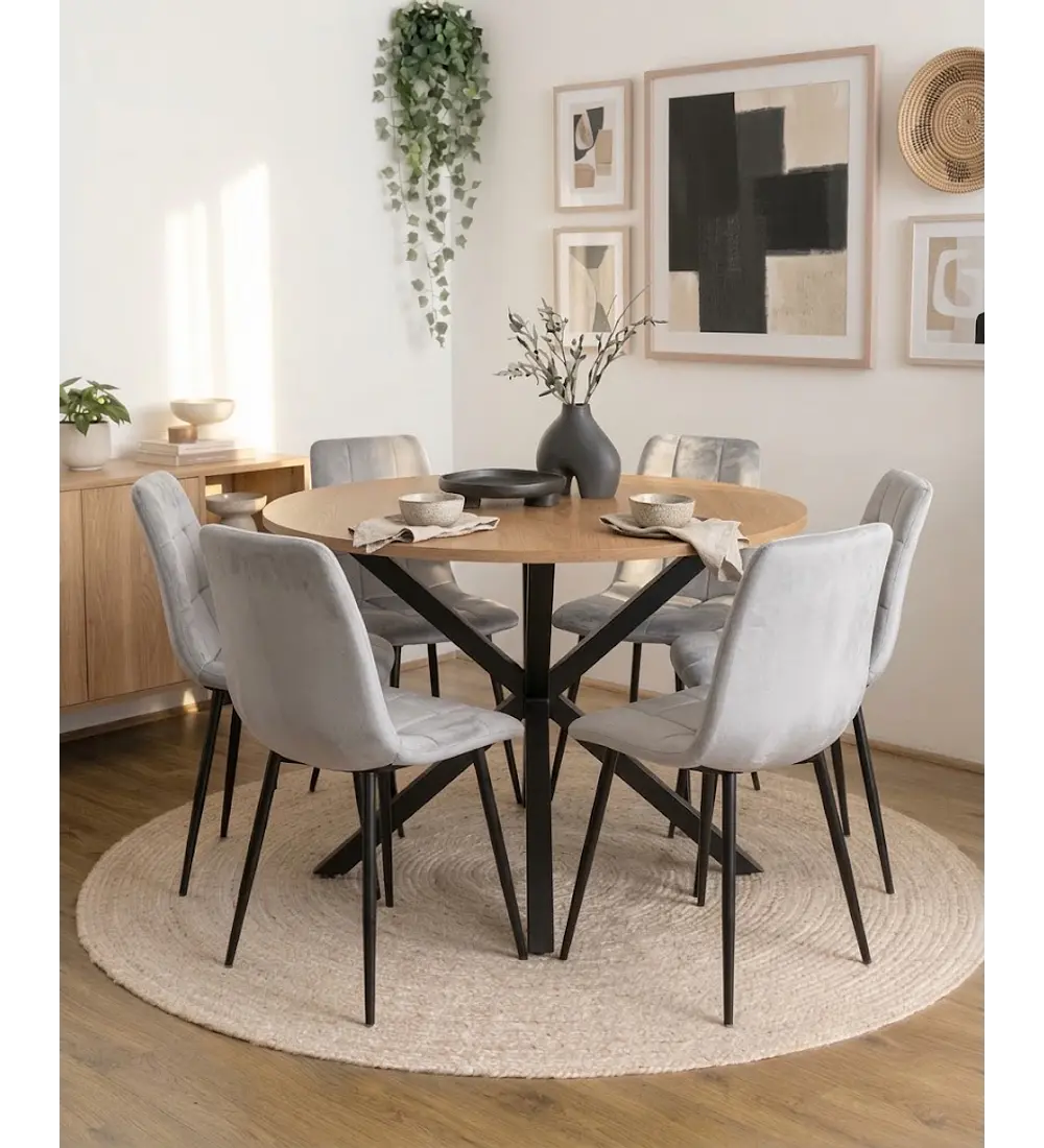Comedor Warwick Wood 120cms + 6 Sillas Capitonne Roma