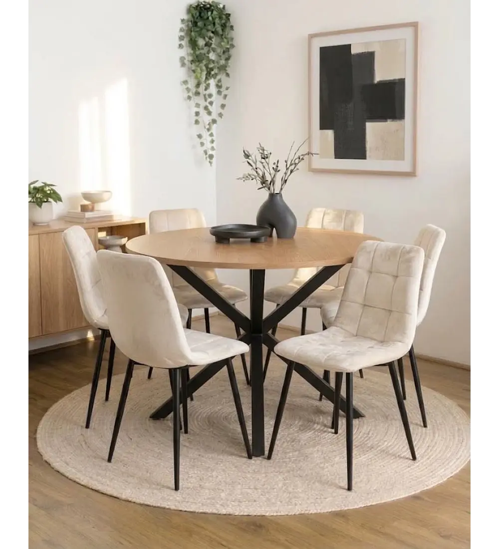 Comedor Warwick Wood 120cms + 6 Sillas Capitonne Roma