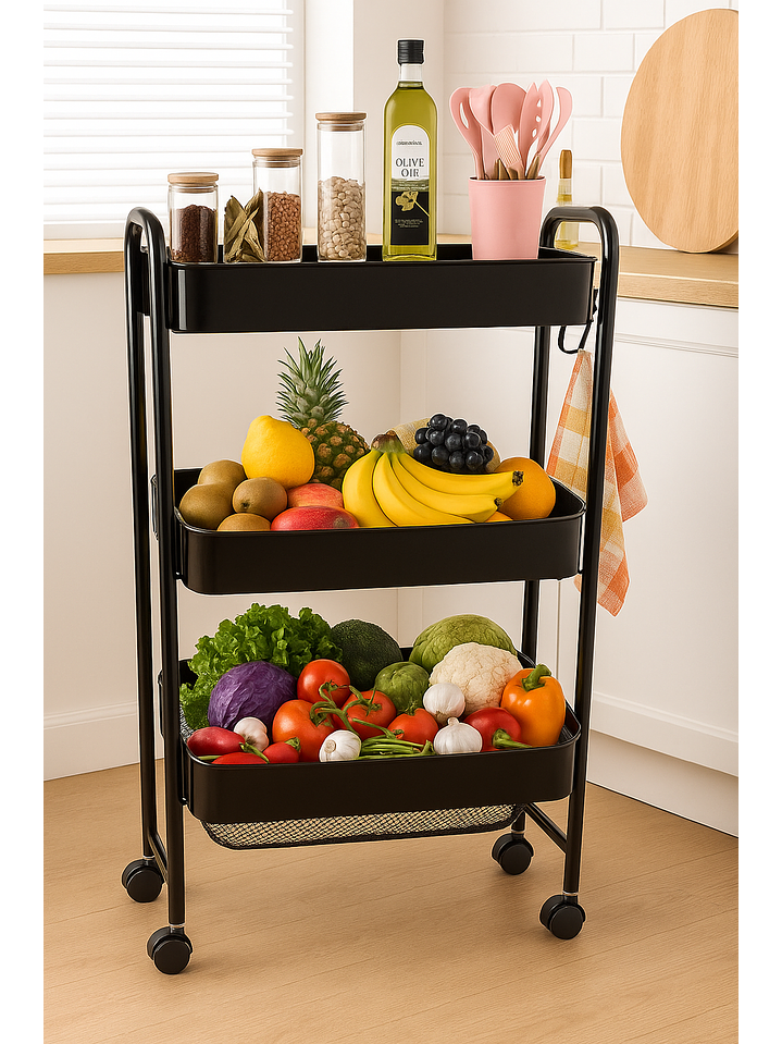 Carrito Carro Organizador Con 3 Estantes Niveles Con Ruedas 2