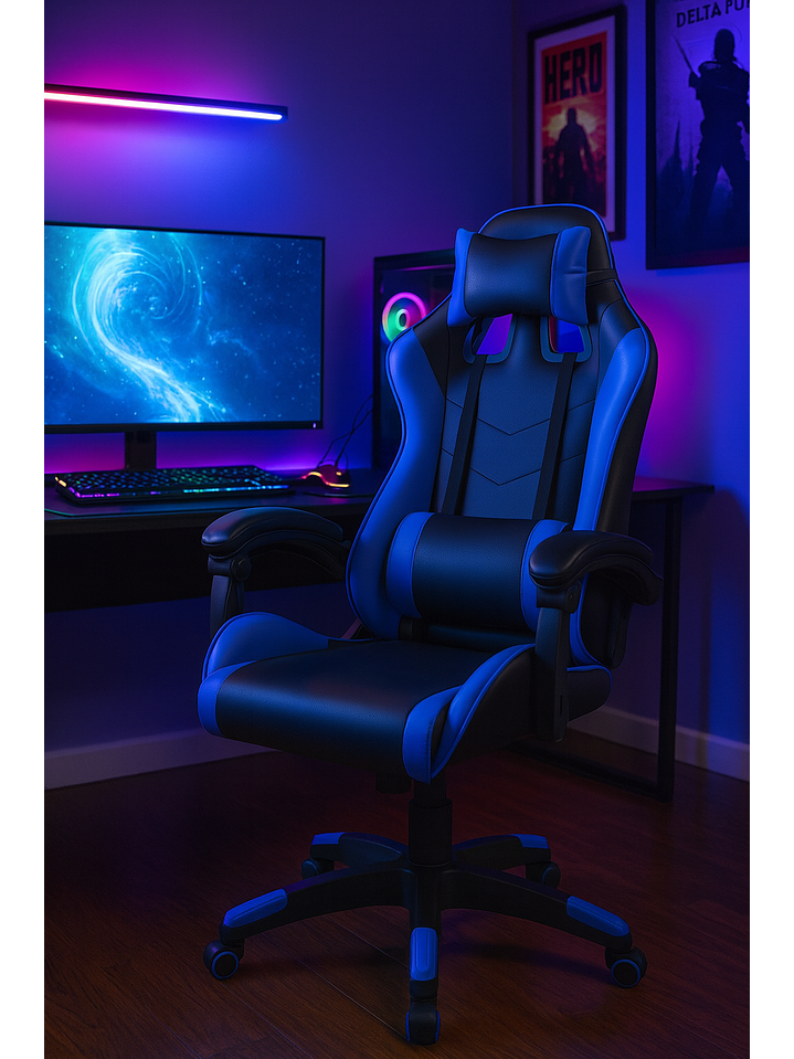 Silla Gamer de Escritorio Reclinable Color Azul 2
