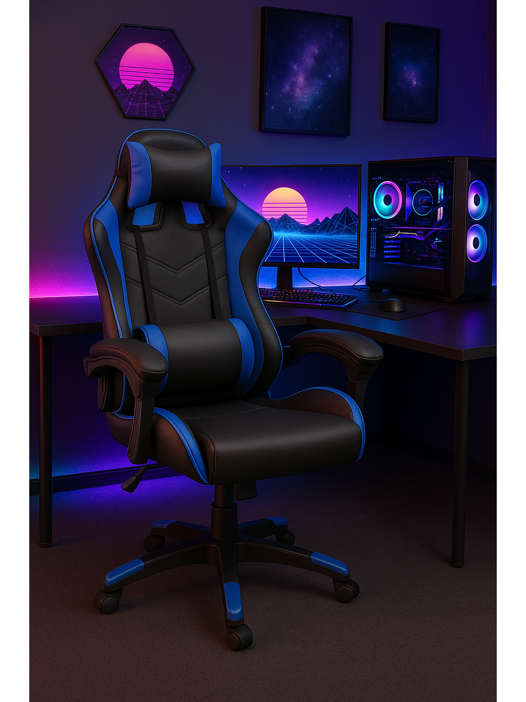 Silla Gamer de Escritorio Reclinable Color Azul 3