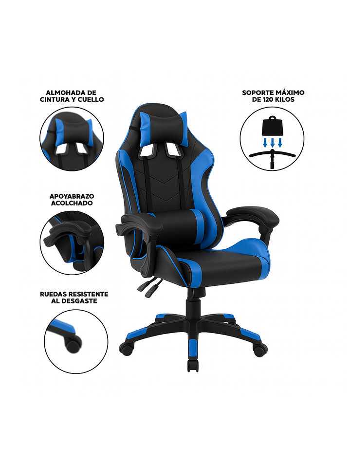 Silla Gamer de Escritorio Reclinable Color Azul 5