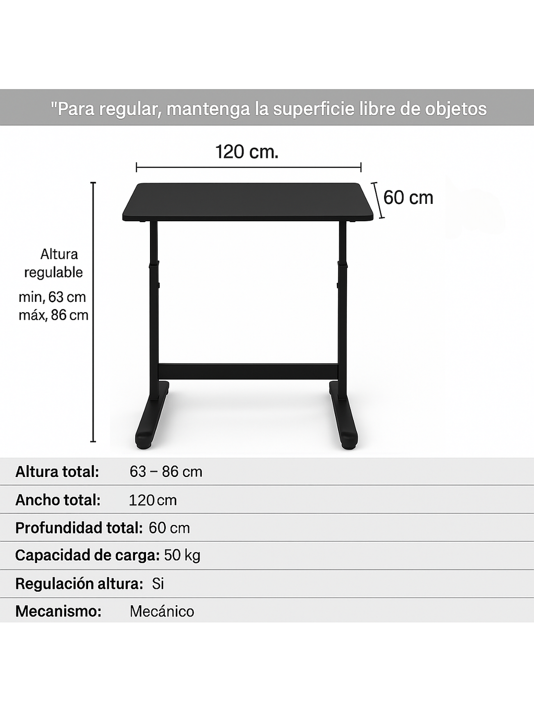 Escritorio con Altura Ajustable 120x60x63-86cm Funcional Toledo Negro 3
