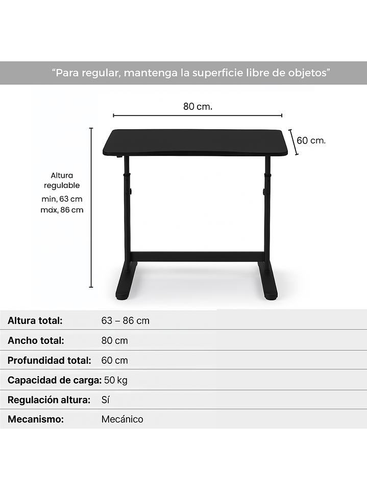 Escritorio con Altura Ajustable 80x60x63-86cm Funcional Bilbao Negro 4