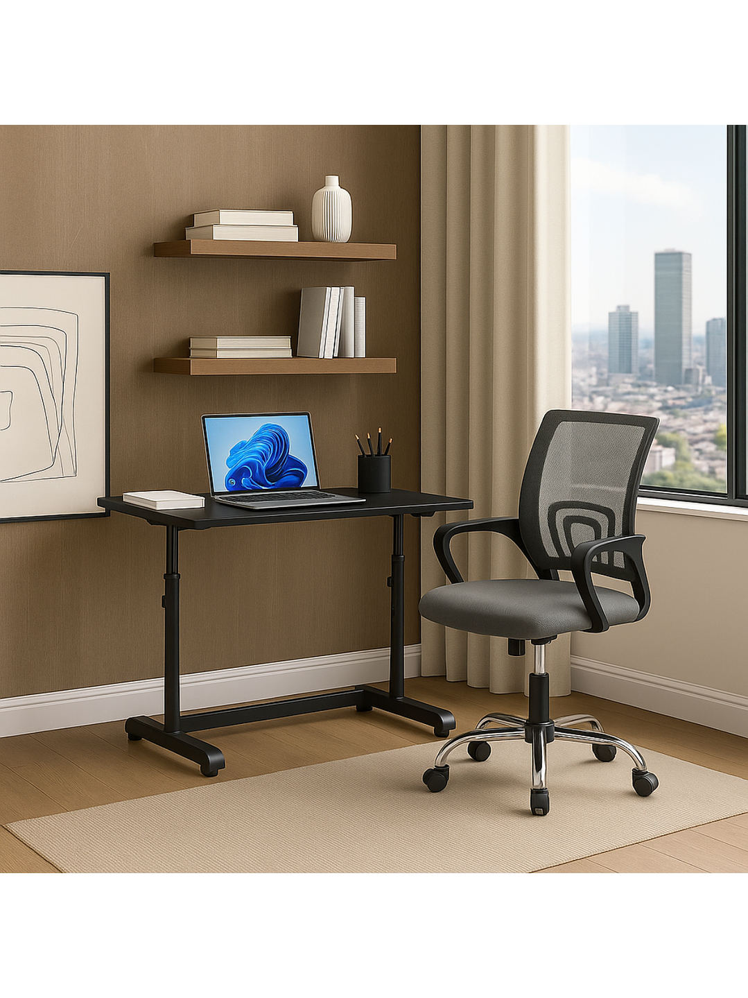 Escritorio con Altura Ajustable 80x60x63-86cm Funcional Bilbao Negro 6