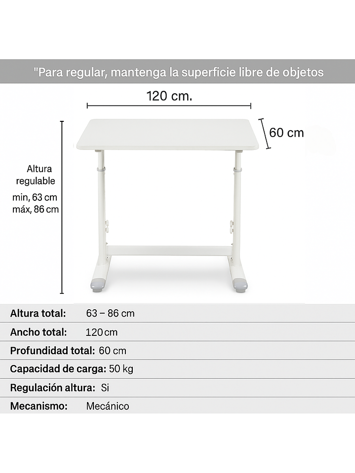 Escritorio con Altura Ajustable 120x60x63-86cm Funcional Toledo Blanco 3
