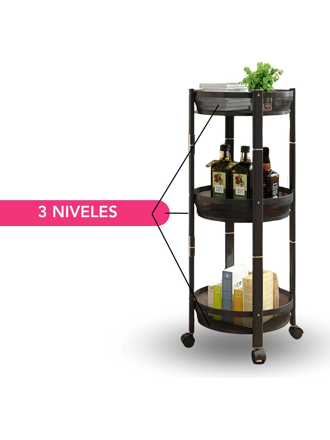 Carro Organizador Con Ruedas 3 Niveles Negro 6
