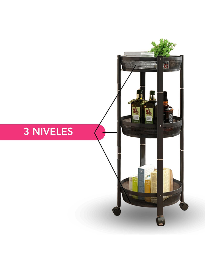 Carro Organizador Con Ruedas 3 Niveles Negro 6