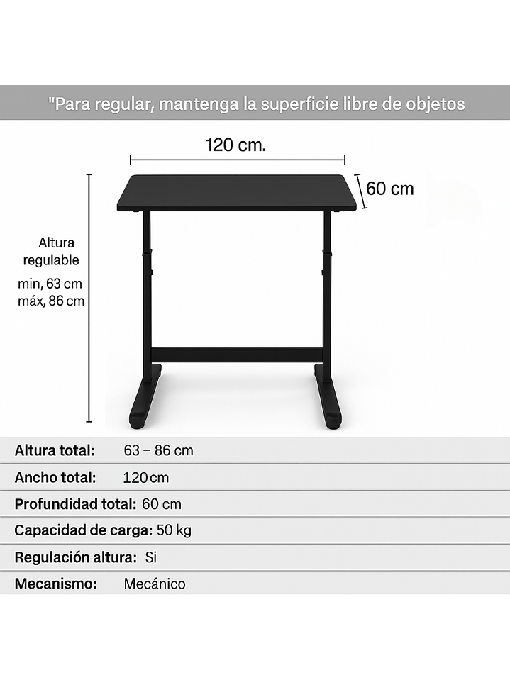 Escritorio con Altura Ajustable 120x60x63-86cm Funcional Toledo Negro 3