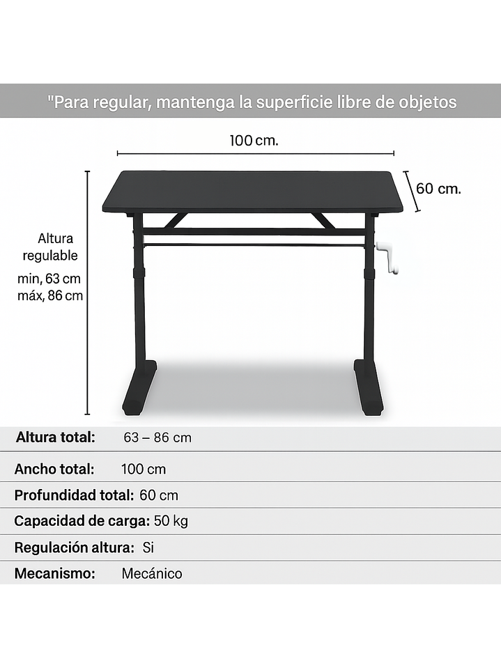 Escritorio con Altura Ajustable 100x60x63-86cm Funcional Tenerife Negro 4