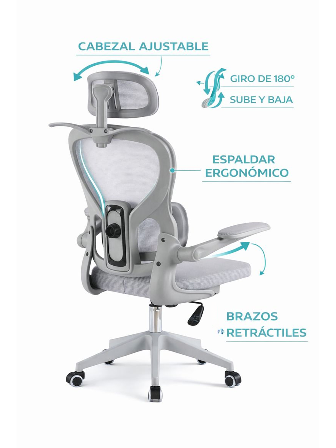 Silla Ergonomica de Oficina para Escritorio Boise Gris 4