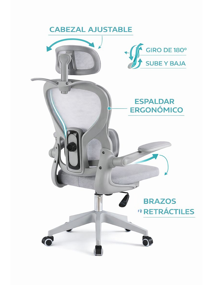 Silla Ergonomica de Oficina para Escritorio Boise Gris 4