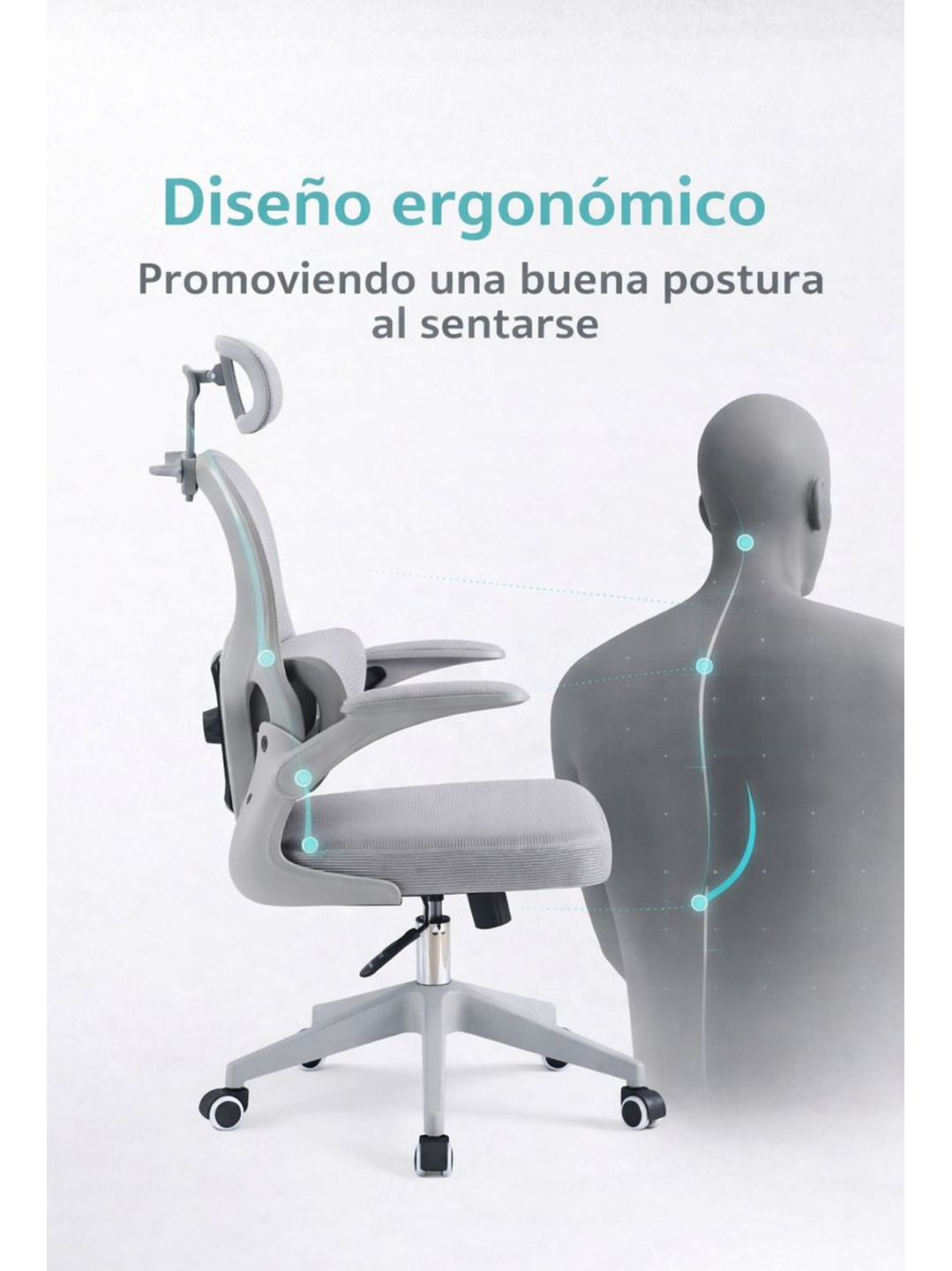 Silla Ergonomica de Oficina para Escritorio Boise Gris 5