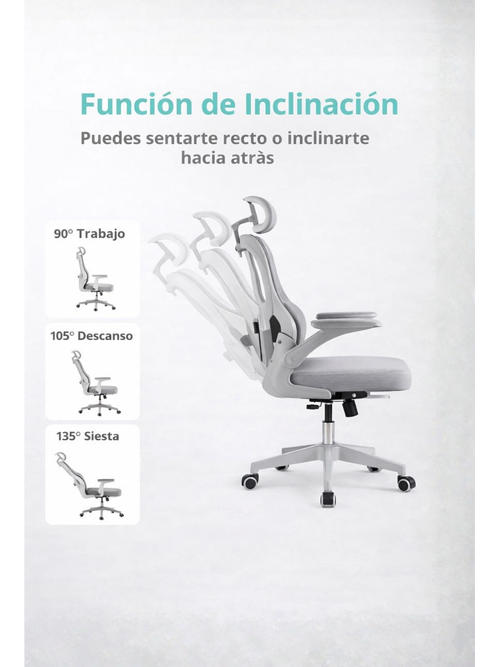 Silla Ergonomica de Oficina para Escritorio Boise Gris 6
