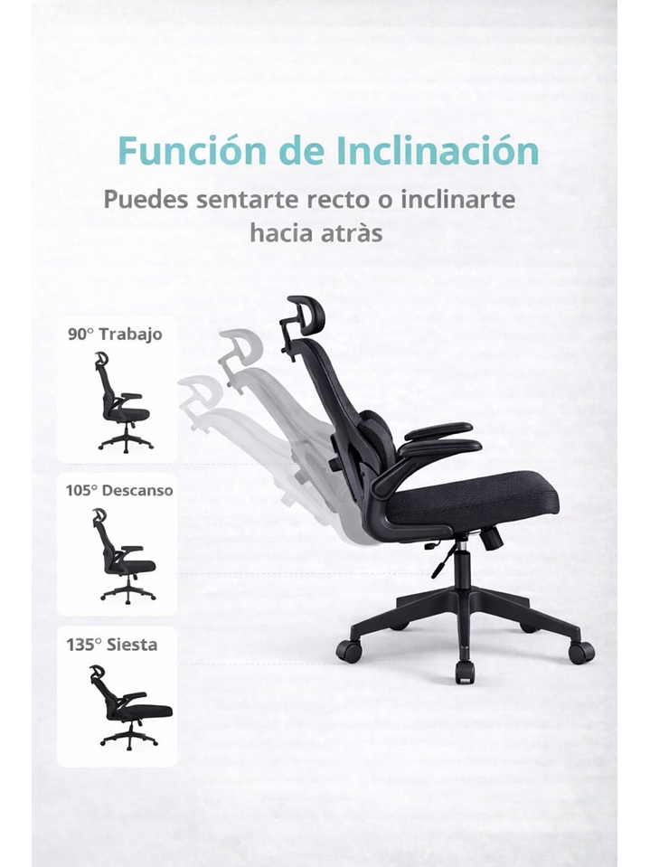 Silla Ergonomica de Oficina para Escritorio Boise Negra 6