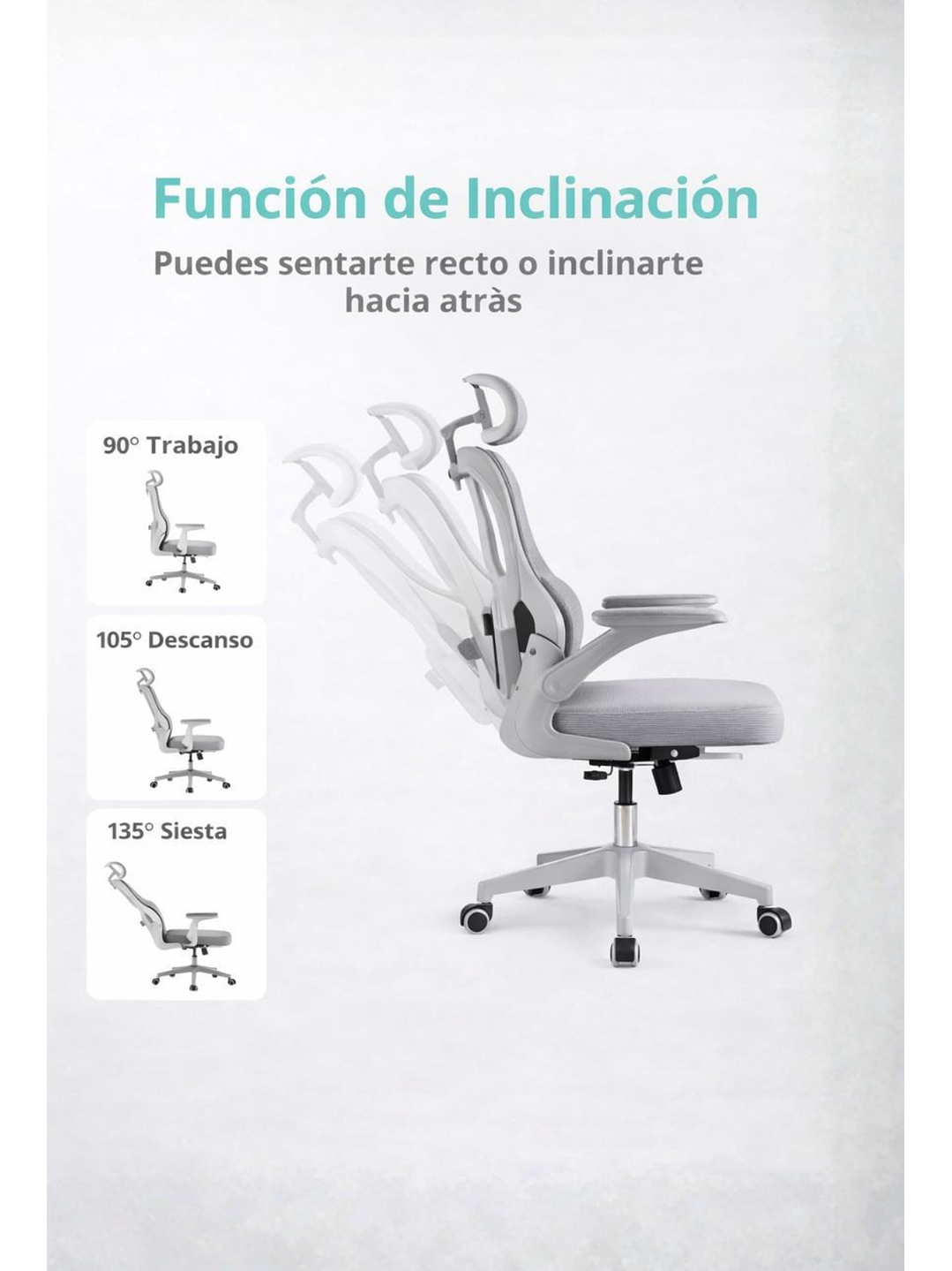 Silla Ergonomica de Oficina para Escritorio Boise Gris 6