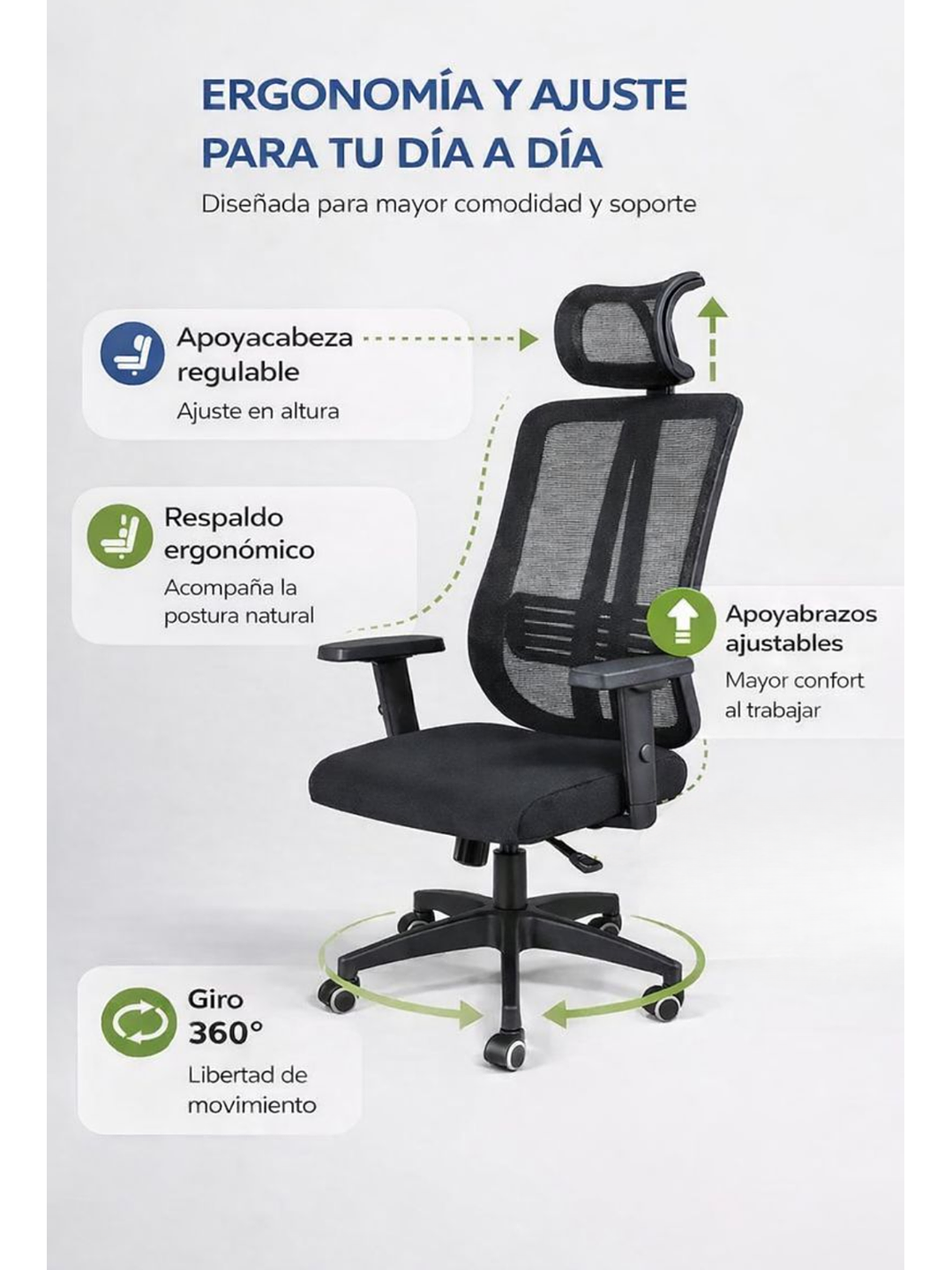 Silla De Oficina Apoyacabeza, Con Brazo Regulable Doha 6